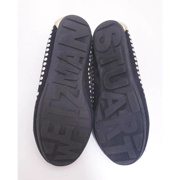 STUART WEITZMAN Women’s Silver NUBEADS STUDDED Black BALLET FLATS Size 2 Shoes - Picture 6 of 6